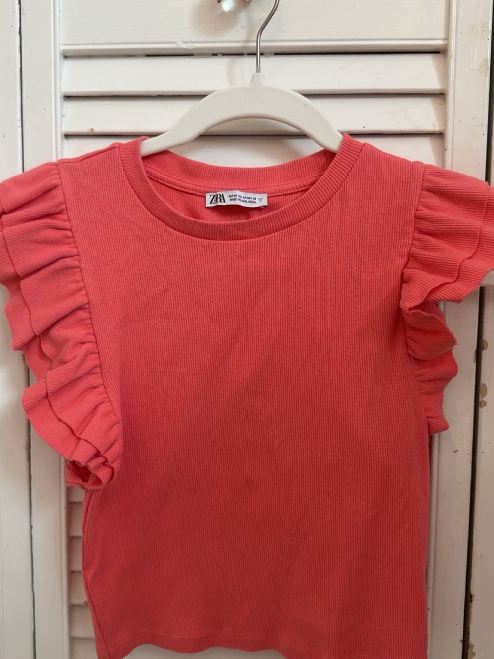 Zara Coral Ruffle Sleeve Top